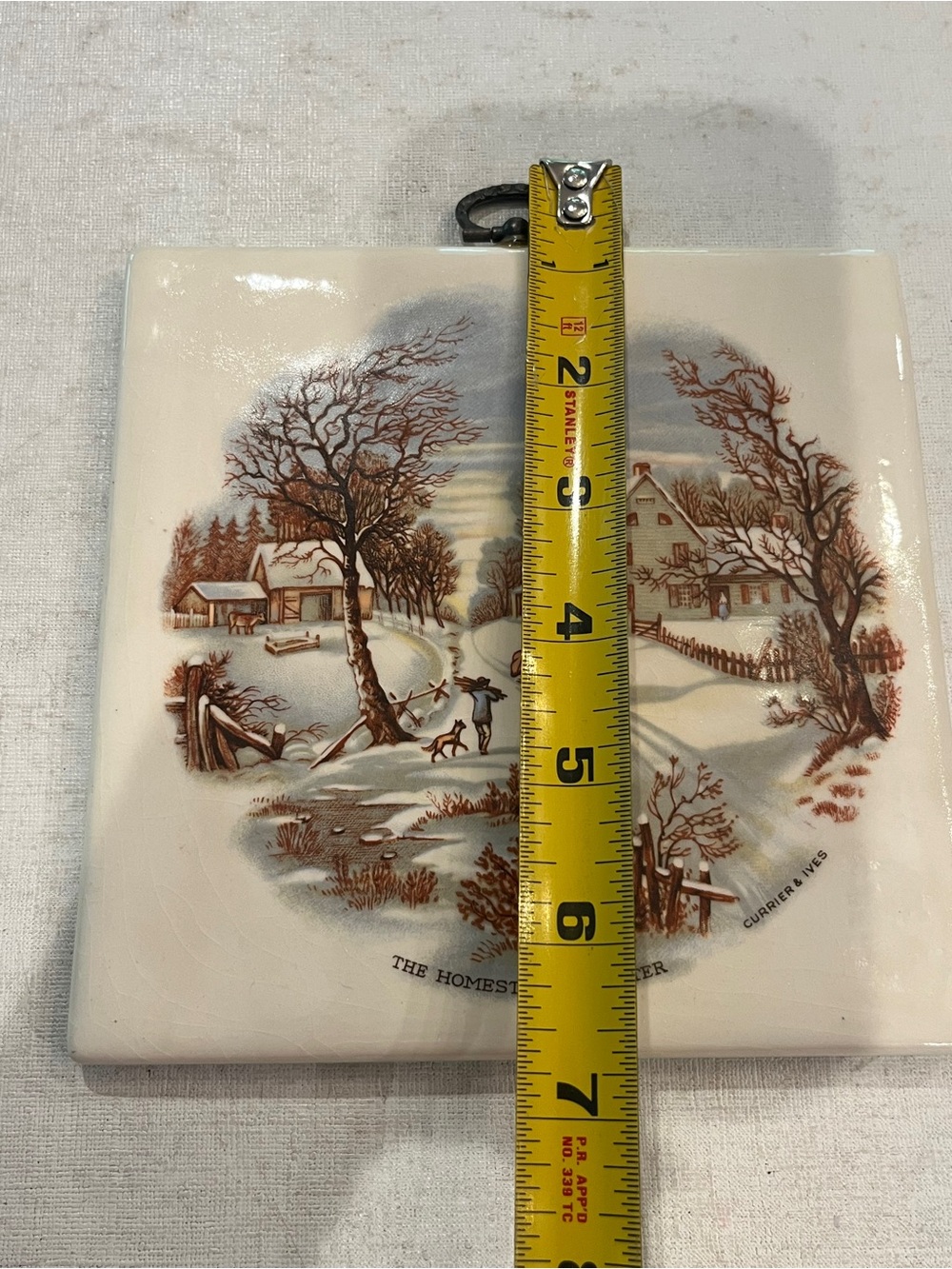 Vintage Currier & Ives "The Homestead in Winter" ceramic decorative tile. - Picture 5 of 6
